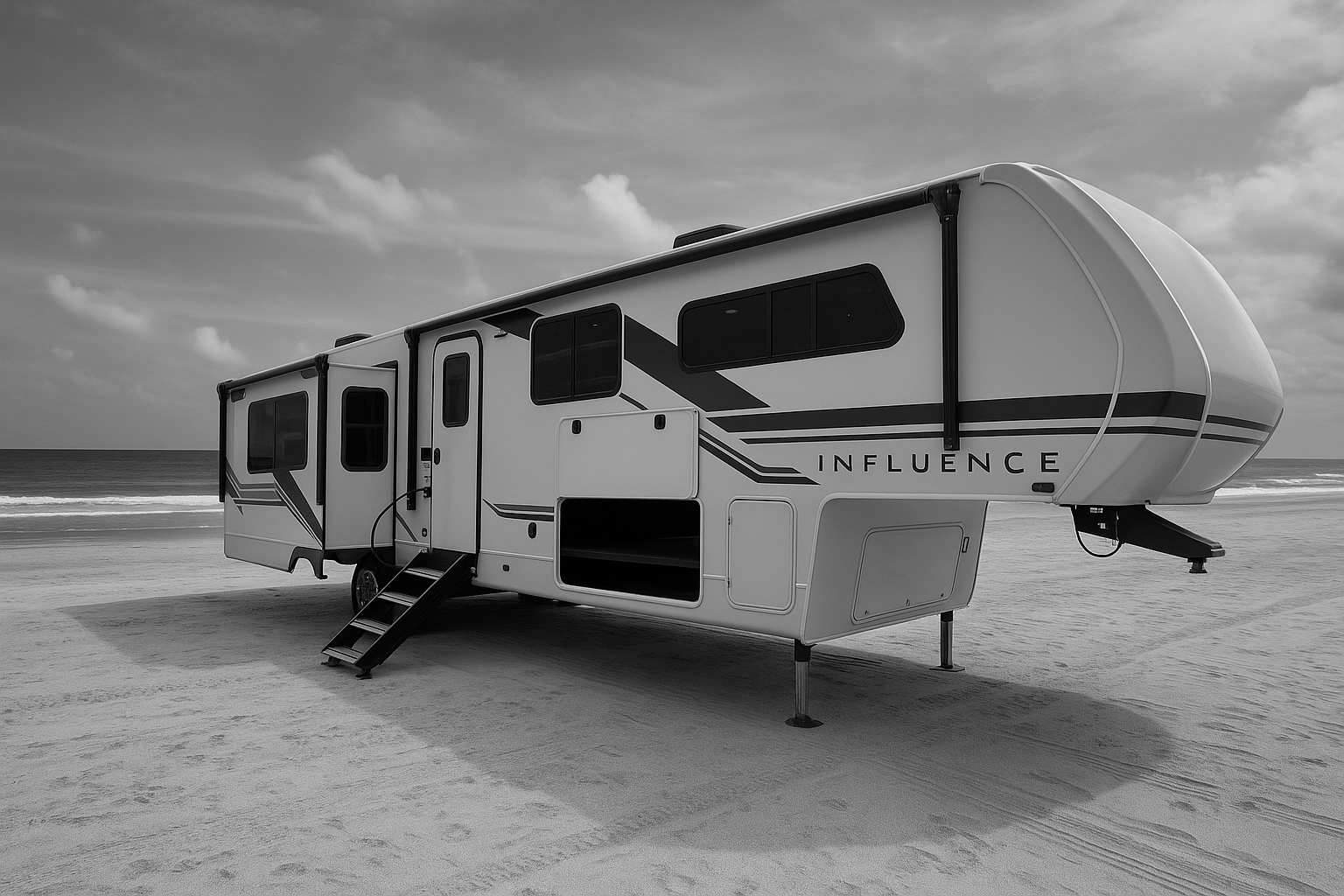 Grand Design Influence 3203gk on beach