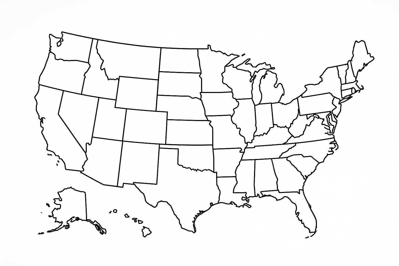black and white minimalist map of the USA